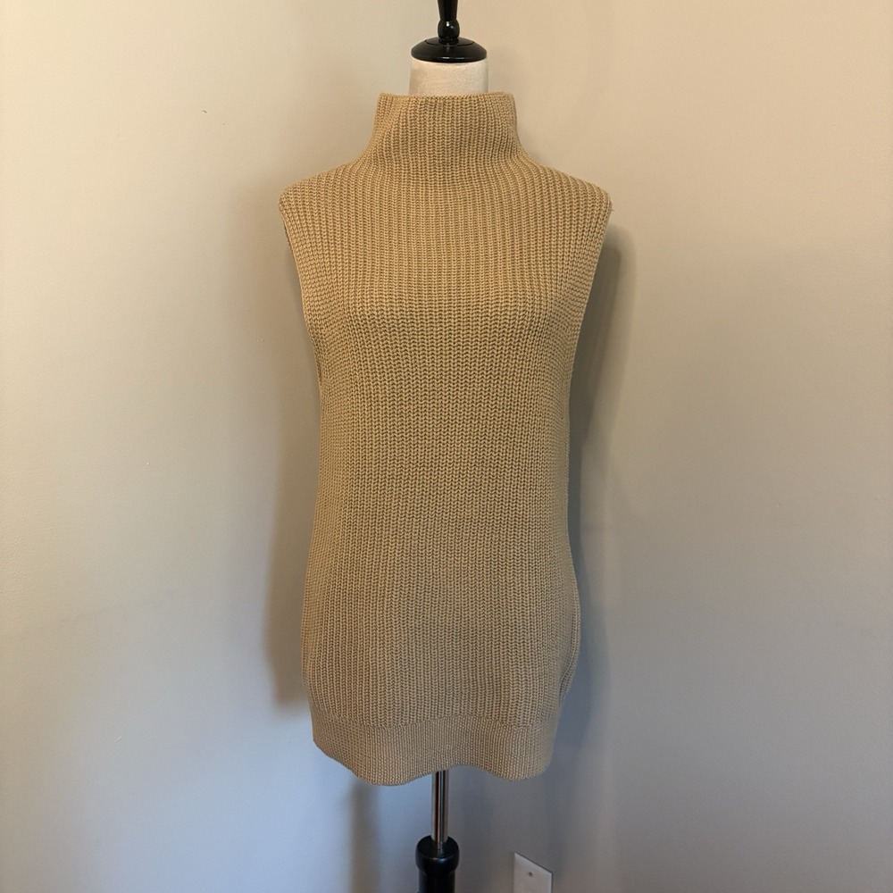 Aritzia Wilfred Durandal Sweater Vest 2XS Tan 100% Merino Wool Sleeveless Tunic